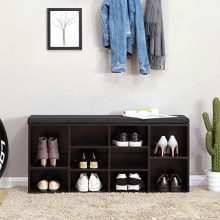 VASAGLE Cubbie Shoe Cabinet Storage Bench with Cushion, Adjustable Shelves