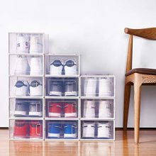 WAYTRIM Foldable Shoe Box, Stackable Clear Shoe Storage Box