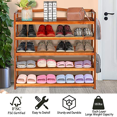 Giantex 5-Tier Wood Shoe Rack Entryway Shoe Shelf Storage Organizer