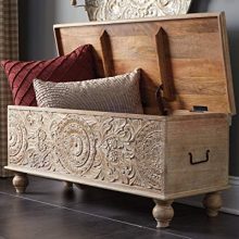 Transform Your Home with the Fossil Ridge Storage Bench – Antique White with Medallion Carvings