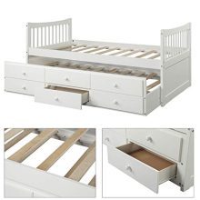 Space-Saving Twin Captain's Bed with Trundle and Storage Drawers for Kids and Teens – Sturdy Wood Frame, No Box Spring Needed