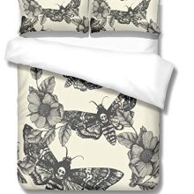 3D Digital Printing Death Moth and Flower Cream 100% BRUSHED MICROFIBER