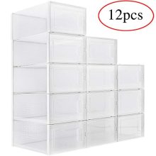 WAYTRIM Foldable Shoe Box, Stackable Clear Shoe Storage Box