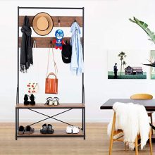 mecor 3-in-1 Industrial Coat Rack, Hall Tree Entryway Shoe Bench
