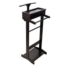 GLS Black Wood Suit Valet Stand Clothes Rack