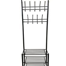 Black Metal Entryway Storage 3-tier Shoe with Coat Hat Rack
