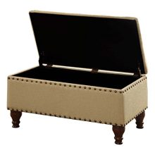 HomePop Linen Storage Bench with Nailhead Trim and Hinged Lid