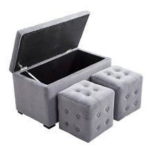 HomCom 3 Piece Tufted Microfiber Storage Bench/Cube Ottoman Set