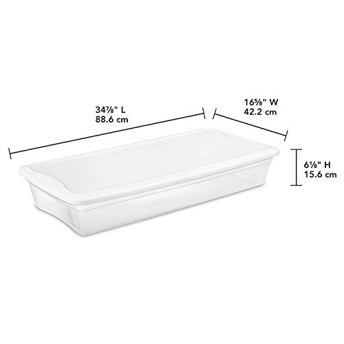 Sterilite Quart/39 Liter Underbed Storage Box, Clear with White Lid