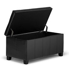 Simpli Home Dover 36 inch Wide Contemporary Rectangle Storage Ottoman Bench