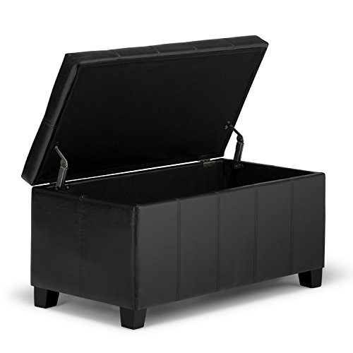 Simpli Home Dover 36 inch Wide Contemporary Rectangle Storage Ottoman Bench
