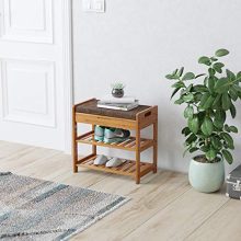 C&AHOME Bamboo Shoe Bench, 3-Tier Shoe Rack Entryway
