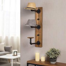 MyGift 3-Hook Industrial Metal Pipe & Rustic Burnt Wood Hat Rack