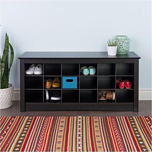 BOWERY HILL 18 Cubby Shoe Storage Bench in Black