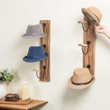 MyGift Wall Mounted Rustic Burnt Wood & Metal Wire Vertical Hat Racks