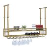 Hanging Wine Rack with Glass Holder and Shelf,Adjustable Metal