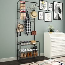 Homfa Metal Entryway Coat Shoe Rack 3-Tier Shoe Bench
