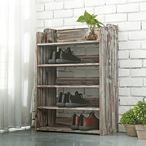 MyGift 5 Tier Rustic Torched Wood Entryway Shoe Rack Storage Shelves