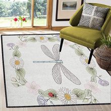 Dragonfly Anti-Skid Area Rug,Vintage Retro Farm Life Inspired Moth