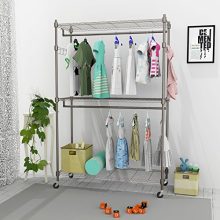 Kemanner Heavy Duty Rolling Garment Rack 3-Tiers Wire Shelving