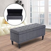 HOMCOM Large 42" Tufted Linen Fabric Ottoman Storage Bench