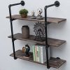 Industrial Pipe Shelves with Wood 3-Tiers,Rustic Wall Mount Shelf