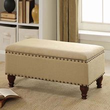 HomePop Linen Storage Bench with Nailhead Trim and Hinged Lid