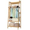 Homfa Bamboo Clothing Rack with Top Shelf, Two-Tier Shoe Organizer, and Side Hooks for Entryway and Bedroom