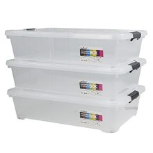 Hommp 3-Pack Plastic Under Bed Storage Box Container