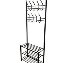 Black Metal Entryway Storage 3-tier Shoe with Coat Hat Rack