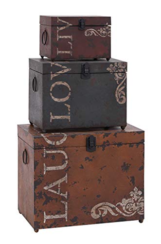 Deco Metal Trunks (Set of 3), 16"/12"/9"