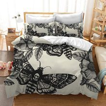 3D Digital Printing Death Moth and Flower Cream 100% BRUSHED MICROFIBER