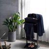 GLS Black Wood Suit Valet Stand Clothes Rack