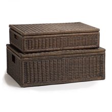 Elegant Wicker Underbed Storage Box – Handwoven Rattan, Antique Walnut Brown
