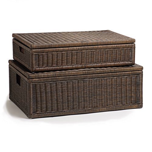 Elegant Wicker Underbed Storage Box – Handwoven Rattan, Antique Walnut Brown