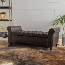 Home Stafford Brown Leather Armed Storage Bench - Elegance Meets Functionality