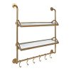Kate and Laurel Modern Industrial Wall Shelf with Metal Pipe Supports