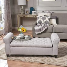 Christopher Knight Home Living Lamara Light Grey Fabric Armed Storage Bench