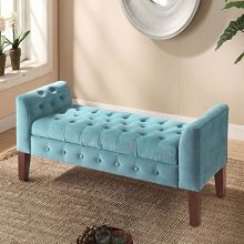 HomePop Velvet Tufted Storage Bench Settee with Hinged Lid