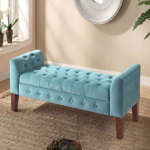 HomePop Velvet Tufted Storage Bench Settee with Hinged Lid
