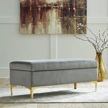 Enhance Your Space with the Bachwich Storage Bench - Gray Velvet with Gold Tone Legs
