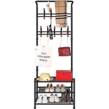 TomCare Coat Rack with 3-Tier Shoe Rack Hall Tree Entryway Bench Organizer
