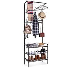 Homfa Metal Entryway Coat Shoe Rack 3-Tier Shoe Bench