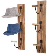 MyGift Wall Mounted Rustic Burnt Wood & Metal Wire Vertical Hat Racks