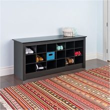 BOWERY HILL 18 Cubby Shoe Storage Bench in Black
