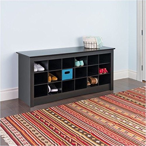 BOWERY HILL 18 Cubby Shoe Storage Bench in Black