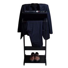 GLS Black Wood Suit Valet Stand Clothes Rack