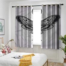 Blackout Curtains Monochrome Moth Bug Design Privacy Protection