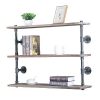 GWH Industrial Pipe Shelf Wall Mounted,Steampunk Real Wood Book Shelves