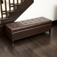 Best Selling Mission Brown Tufted Leather Storage Ottoman Bench